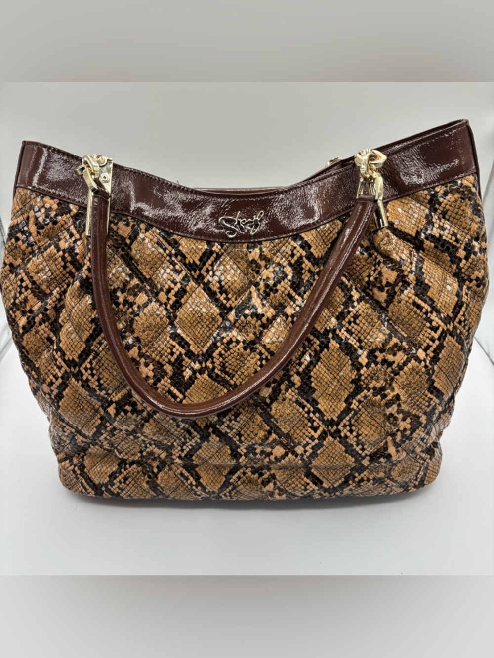 Snakeskin-Pattern Brown Tote Bag by Sharif